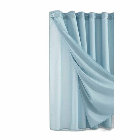 HOMEROOTS 72 x 70 x 1 in. Light Blue Sheer & Grid Shower Curtain & Liner Set 399760